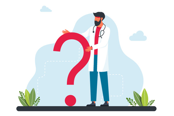 Illustration of a clinician stood next to a ?
