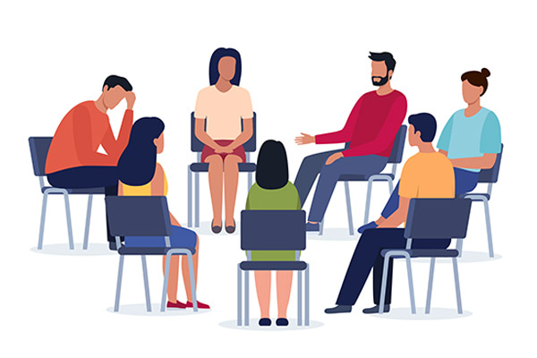 Illustration of a group of patients talking